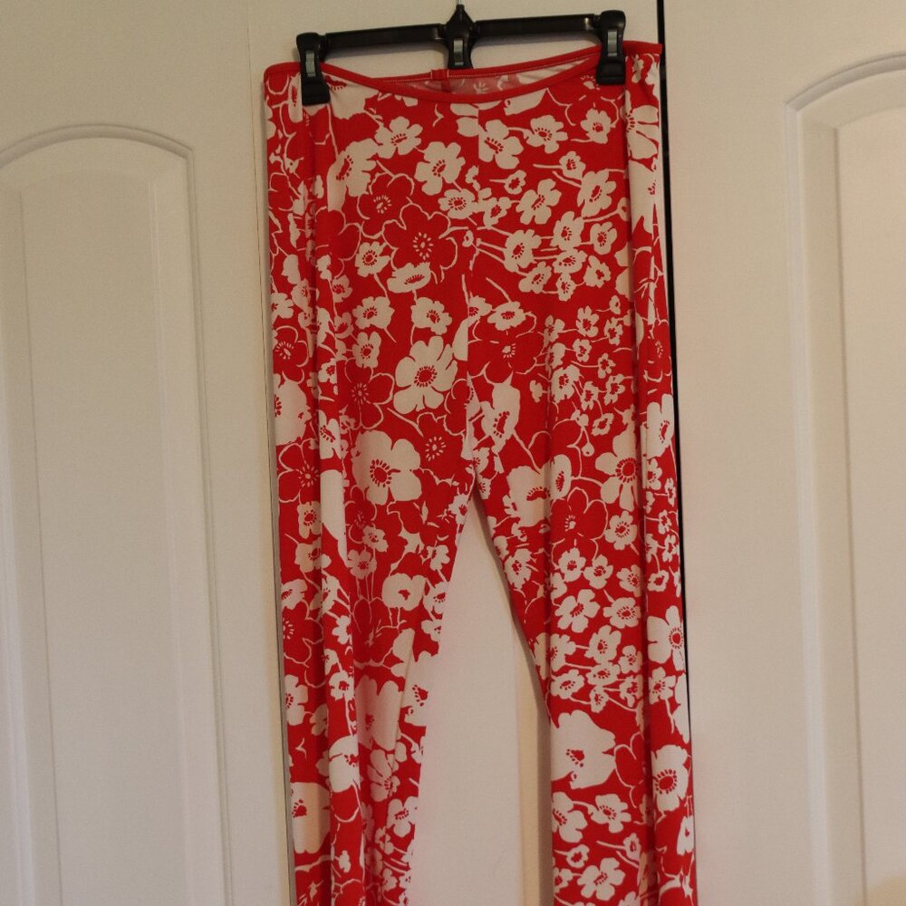 Citrus Red and White Floral Print Swim Cover Up Pants Size Medium Straight Leg
